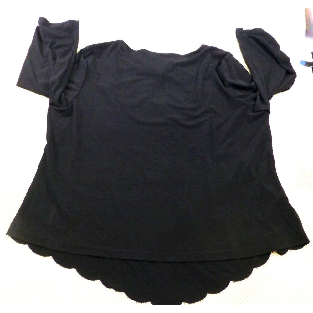 Another Thyme Black & Blue Beaded 3/4 Sleeve Top Scalloped Hem Size 2X USA Made - Picture 2 of 12
